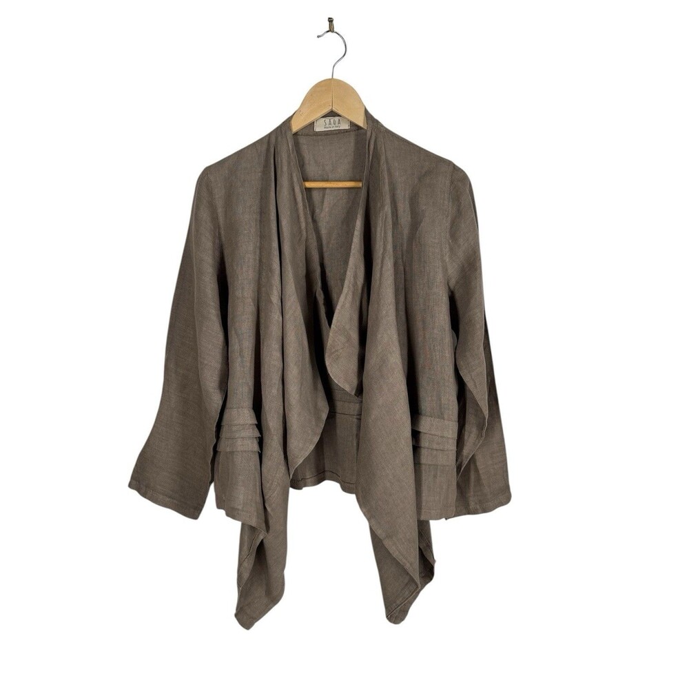 Saga Italy Taupe 100% Linen‎ Open Jacket Flowy Lagenlook One Size